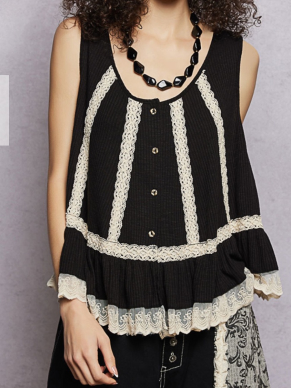 Pol “ Phuket “ Pol Sleeveless Ribbed Tank Top With Lace Detail 49